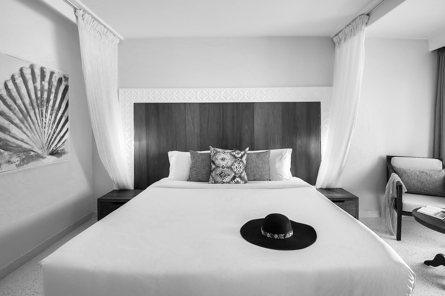 Interior of a suite, restrained and calm.