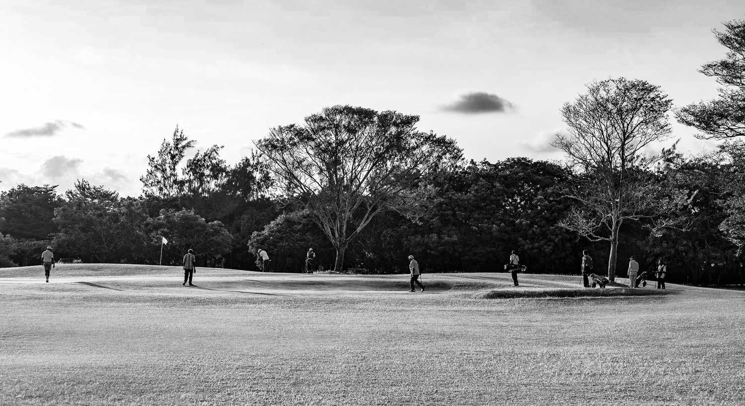 Delegates walking the course at dusk.